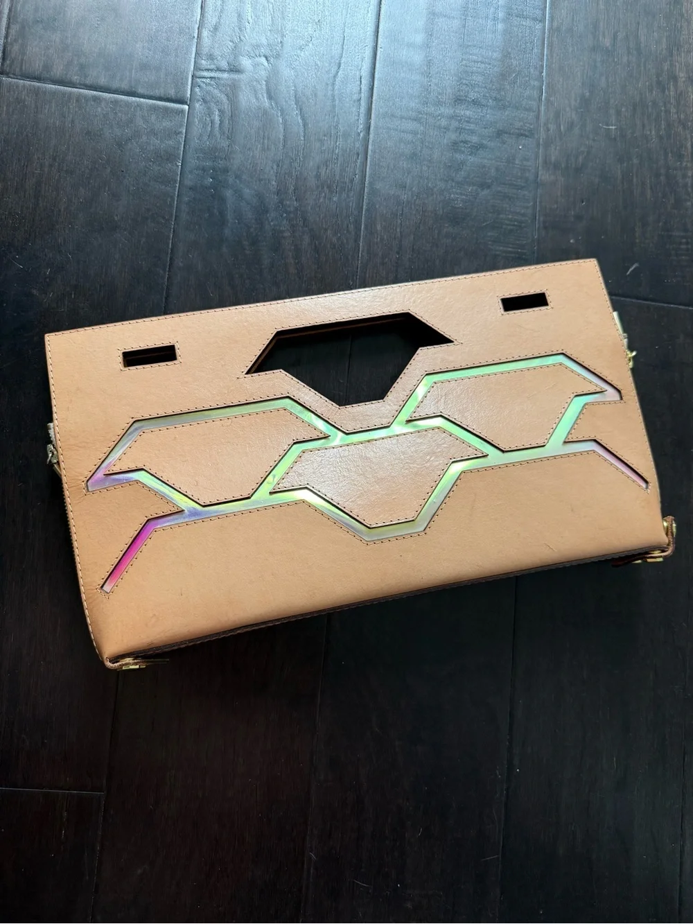 NONMember Nude/Iridescent Geometric Accent Clutch. Genuine Leather